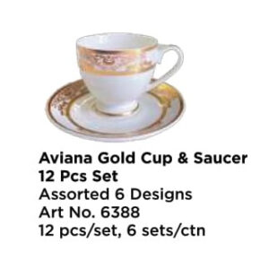 Roxx 6388 Aviana Gold Cup & Saucer 12 Pcs Set