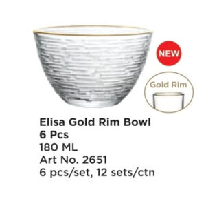 Roxx 2651 Elisa Gold Rim Bowl 6 Pcs 180 Ml