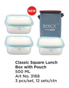 Roxx 3168 Classic Square Lunch Box W Pouch 500 Ml