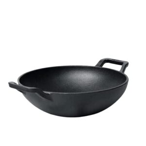Meyer Pre Seasoned Cast Iron Kadai Without Lid | Iron Kadai for Cooking | Cast Iron Kadhai | Induction Kadai | Deep Frying Kadai | Heavy Bottom Iron Kadai, 26cm, Black