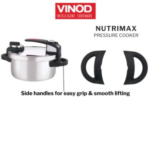 Vinod Stainless Steel Nutrimax Pressure Cooker 3.5 Litre | Sas Technology | Spillage Control, Unique Lid, Auto Lock, Visual Indicator | Induction And Gas Base | ISI Certified | 5 Years Warranty