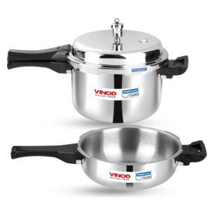 Vinod Platinum Triply Stainless Steel Pressure Cooker Combo Set of 2-3 & 2 Litre | Common Lid |Riveted Sturdy Handles| Indcution Base | ISI and CE Certified - 2 Year Warranty