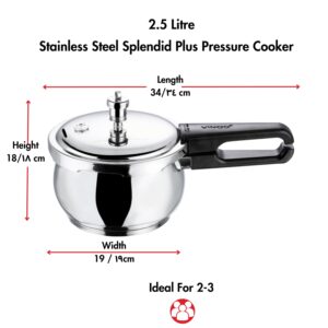 Vinod Splendid Plus Stainless Steel Pressure Cooker Outer Lid 2.5 Litre | SAS Bottom Handi Cooker | Extra Glass Lid | Induction and Gas Base | ISI and CE certified | 2 Years Warranty