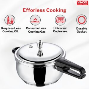 Vinod Splendid Plus Stainless Steel Pressure Cooker Outer Lid 6.5 Litre | SAS Bottom Handi Cooker | Extra Glass Lid | Induction and Gas Base | ISI and CE certified | 2 Years Warranty