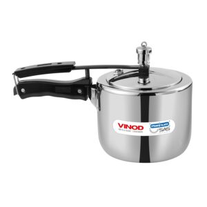 Vinod Straight Platinum Triply Stainless Steel Inner Lid Pressure Cooker - 2 Litre | Induction Ready | ISI and CE Certified | Small