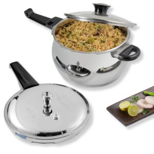 Vinod Splendid Plus Stainless Steel Pressure Cooker Outer Lid 3.5 Litre | SAS Bottom Handi Cooker | Extra Glass Lid | Induction and Gas Base | ISI and CE certified | 2 Years Warranty