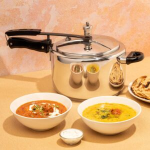 Vinod Stainless Steel Inner Lid Pressure Cooker - 5.5 Litre | Sandwich Bottom Cooker | Induction and Gas Base | ISI and CE Certified - 2 Years Warranty