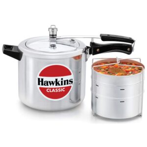 Hawkins 6.5 Litre Classic Pressure Cooker with Pots, Inner Lid Cooker with Separator Set, Silver (CL66)Aluminium